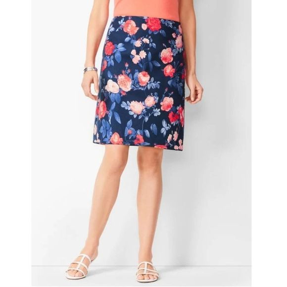 Talbots Canvas A Line Floral Skirt Blue 14 - Picture 1 of 8